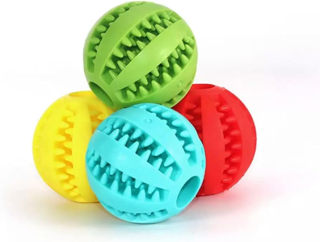 Dog Toy Ball, Bite Resistant, Pet Dog Puppy Cat Food Treat Feeder Chew Tooth Cleaning Exercise, 7CM, Pack of 1