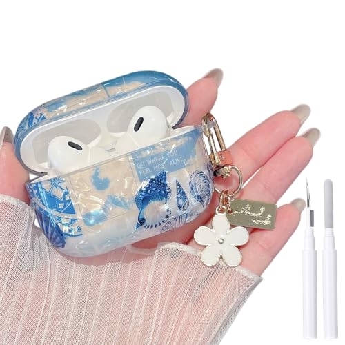 Image of MINSCOSE for Glitter AirPods Pro 2nd /1st Generation Case,Cute Shell Pattern Marine Life Design with Floral Keychain,Soft TPU Anti-Drop Shockproof Cover with Cleaner Kit for Women Girls-Seashell