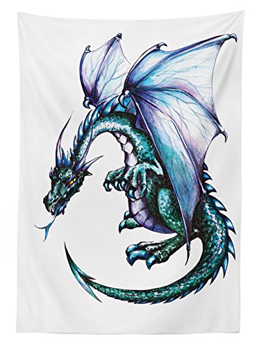 Lunarable Dragon Outdoor Tablecloth, Epic Beast Dragon Created With Vibrant Gradient Colored Graphic Devil Image, Decorative Washable Picnic Table Cloth, 58" X 104", Purple Teal #TOP1