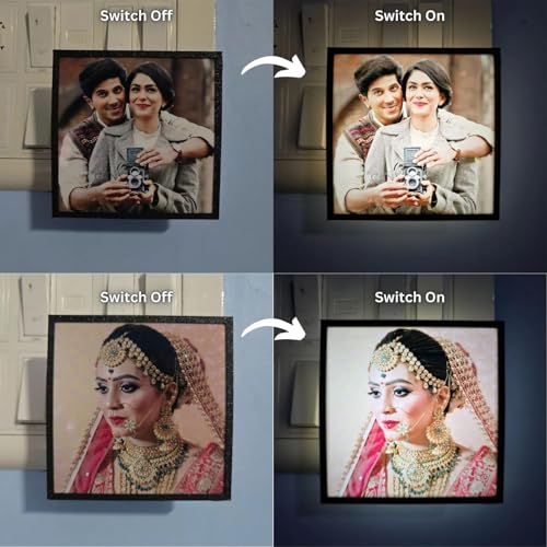 Image of EVOTECH Customized Night Lamp, Photo Lamp,Custom LED Photo Lamp, 4 x 4 Inch, Plug-in AC Power,Personalized Gift for Rakhi, Diwali, Birthday, Anniversary, Couple, Home Decor, Dim Light (White Square)
