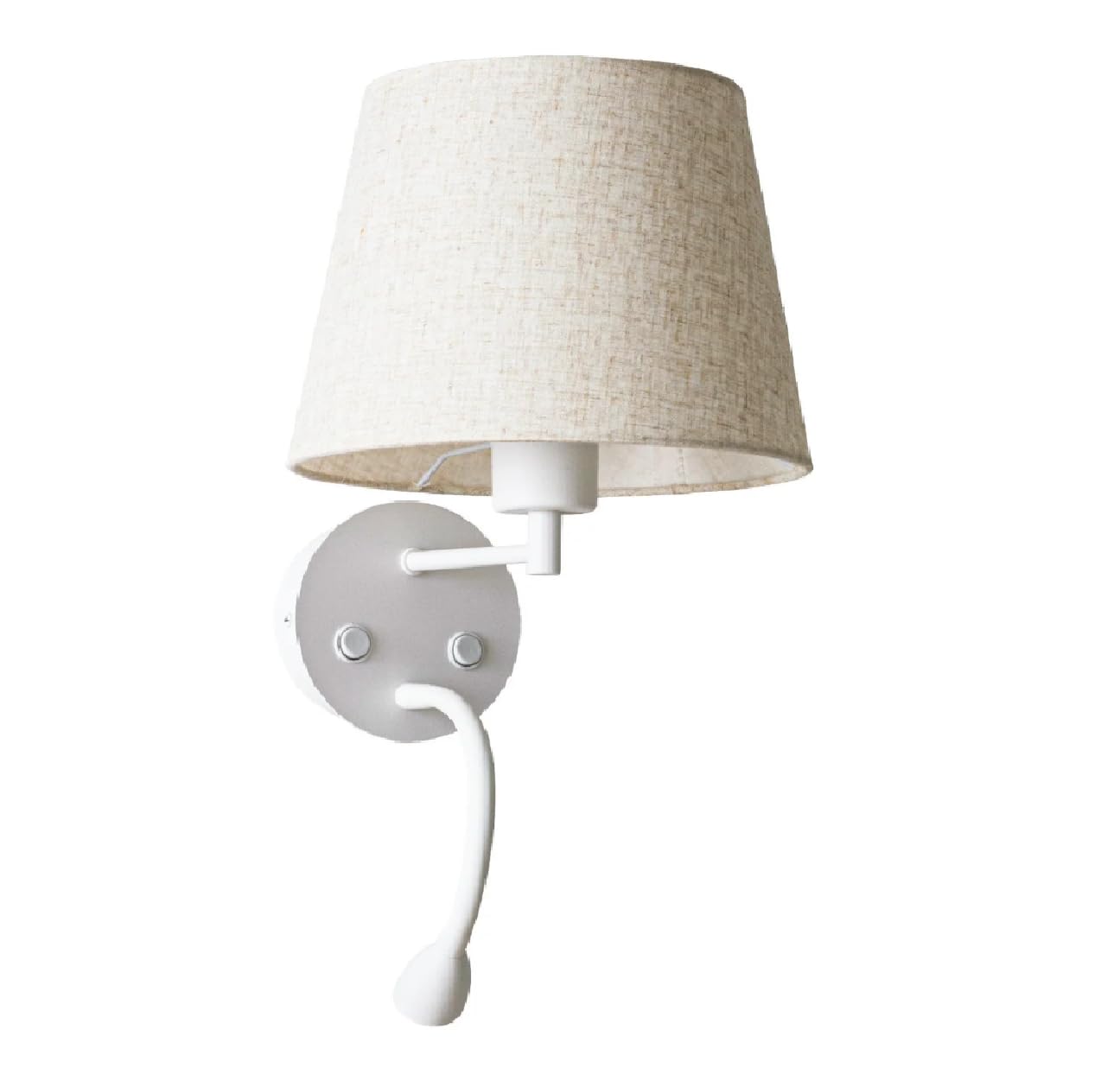 BARCELONA LED Aplique de Pared para Lectura MAR II con Casquillo E27 y Foco LED Flexible 3W 2400K Luz Cálida, Lámpara de Cabecero con Pantalla de Tela, Doble Interruptor, Blanco para Dormitorio