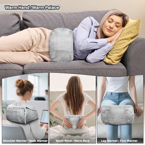 Gucass Wärmflaschengürtel, 3 In 1 Wärmflasche Gürtel, 1L Gummi Wärmflaschen mit Weichem Taillenbezug, Hot Water Bottle Belt Wärmegürtel für Periode Nacken Schulter Rücken Beine Taillenwärmung(Grau)