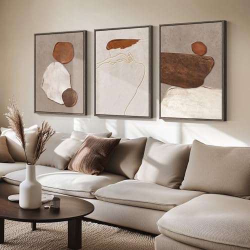 Large Framed Neutral Abstract Wall Art for Living Room, Set of 3 Rustic Beige Brown Canvas Prints Paintings Artwork for Walls, Minimalist Stone Pictures for Hallway Stair Office Wall Decor 24x36 Inch Large Framed Neutral Abstract Wall Art for Living Room, Set of 3 Rustic Beige Brown Canvas Prints Paintings Artwork for Walls, Minimalist Stone Pictures for Hallway Stair Office Wall Decor 24x36 Inch