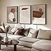 Large Framed Neutral Abstract Wall Art for Living Room, Set of 3 Rustic Beige Brown Canvas Prints Paintings Artwork for Walls, Minimalist Stone Pictures for Hallway Stair Office Wall Decor 24x36 Inch