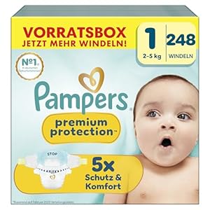 Pampers Premium Protection Größe 1, 248 Windeln, 2kg-5kg, unser Nr. 1 Haut- und Auslaufschutz