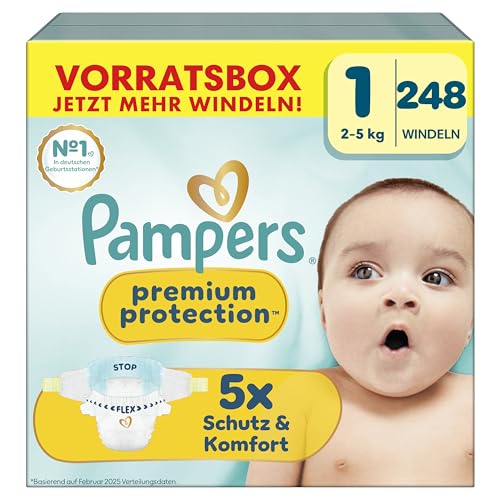Pampers Premium Protection Größe 1 248 Windeln 2kg-5kg unser Nr. 1 Haut- und Auslaufschutz