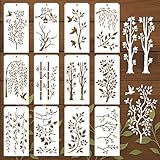 GOMAKERER 12 plantillas de árbol para pintar, plantillas de 12 estilos de rama de árbol, plantillas de dibujo de arte reutilizables para pintar sobre madera de pared, decoración del hogar