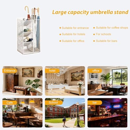 Commercial Metal Umbrella Holder with Removable Drip Tray - Stylish White Umbrella Basket for Home, Office, and Entryway Storage Solutions