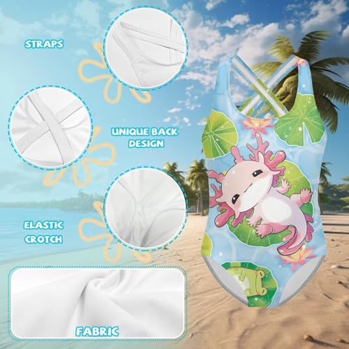 Image of Xpyiqun Swimsuit for Girls One Piece Bathing Suits Size 5-14 Sleeveless Swimwear Cross Shoulder Strap Swimming Wear