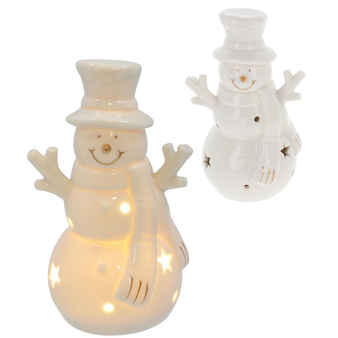 Shudehill Giftware White Christmas Frosty Winter Led Light Up Snowman Ornament Home Decortion - Tall, Jolly Or Top Hat Designs (Top Hat)