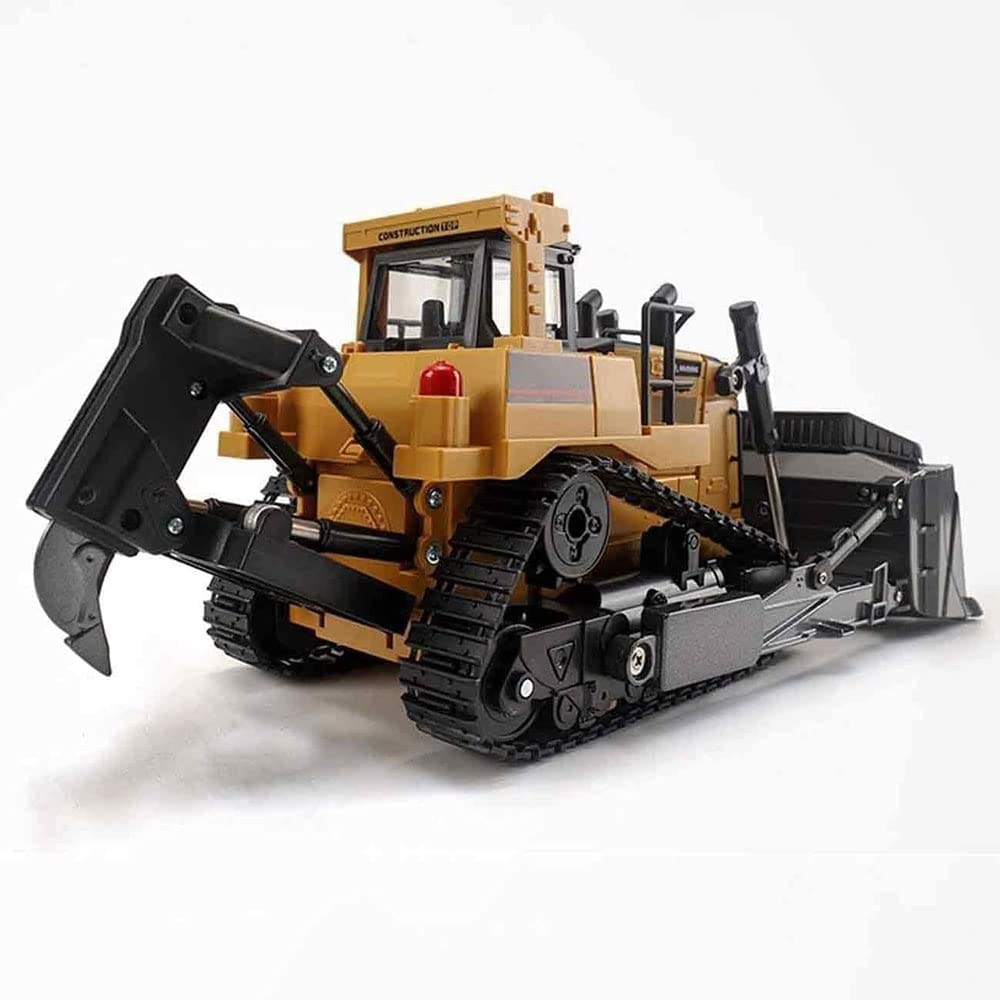 Genérico 1:16 Camión Teledirigido Bulldozer De Servicio Pesado, Rotación De 360 Grados, Pistas Simuladas Y Cubos De Automóviles, Faros Led