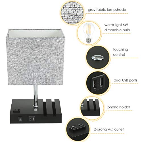 image for Touch Control Table Lamp with 2 USB Ports, 1 AC Outlet and 2 Phone Sta