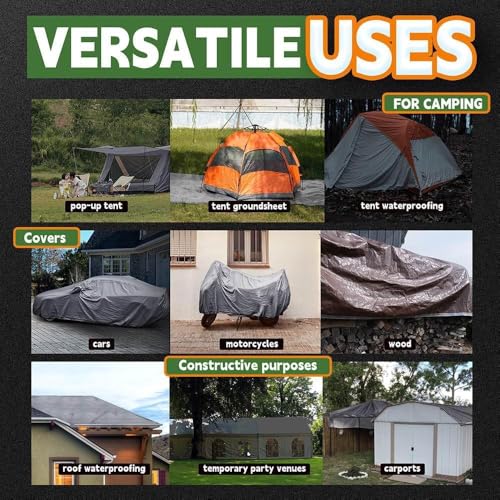 RAIANDEWAY Tarps Heavy Duty Waterproof 4x8 Feet(2 Pack),10Mil UV Resistant Poly Tarp,Multipurpose Small Tarp with Metal Grommets and Reinforced Edges, Silver/Brown by RAINDEWAY - Image 7