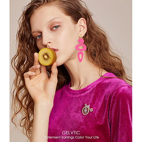 Gelvtic Lightweight Clip On Dangle Earrings For Women Genuine Leather Large Clip On Earrings For Girls Clip On Hoop Earrings Women's Clip-On Earrings Ear Clips For Women Cartilage Earring Gift For Christmas Birthday (Ea137-Pink-Clip On) #TOP2