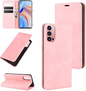 MDYHMC YXCY Ayjj for Op-po Reno 4 Pro 5G Caja de Cuero magnética de la succión magnética del Negocio con el Soporte y Las tragamonedas de Las Tarjetas (Color : Pink)