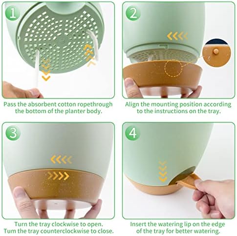 STURME Self Watering Plant Pots Indoor,20/17.5/16.5/15/14/12.5cm Plastic Plant Pots with Drainage Holes,Saucers and Reservoir,Suitable for All Plants Indoor Modern Fashion Decorative Green Plant Pots.