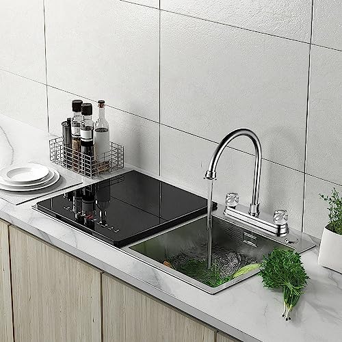 Solvex 2 Handle Kitchen Sink Faucet, High Arc 360 Swivel Stainless Steel Pipe 3 Hole Kitchen Faucet, Commercial Modern Chrome Kitchen Sink Faucet, Sp-80079 #TOP3