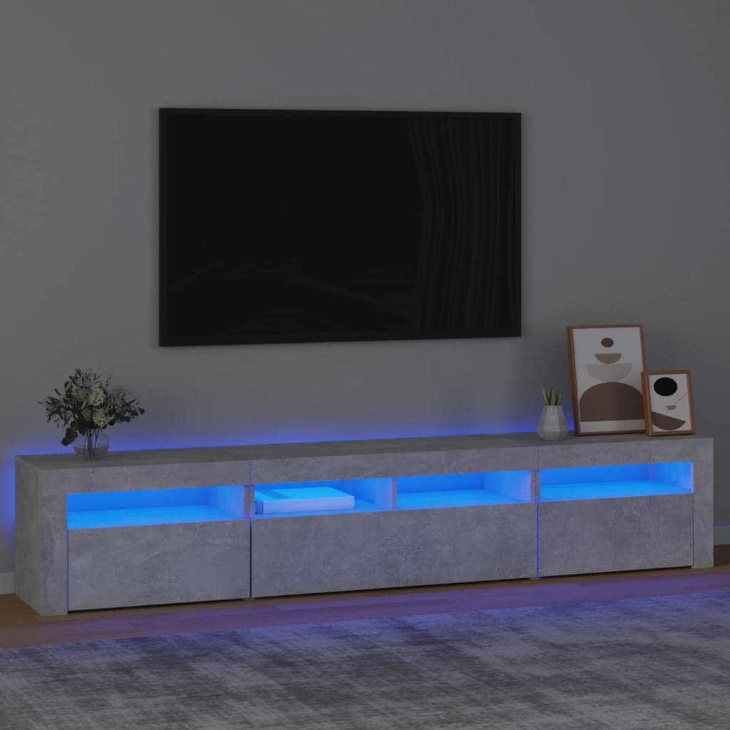 IKAYAA TV Cabinet with LED TV tables for living room TV unit TV Stand Sideboard Entertainment Centre TV Console Media Unit HiFi Cabinet for Living Room Bedroom-concrete grey-210x35x40 cm