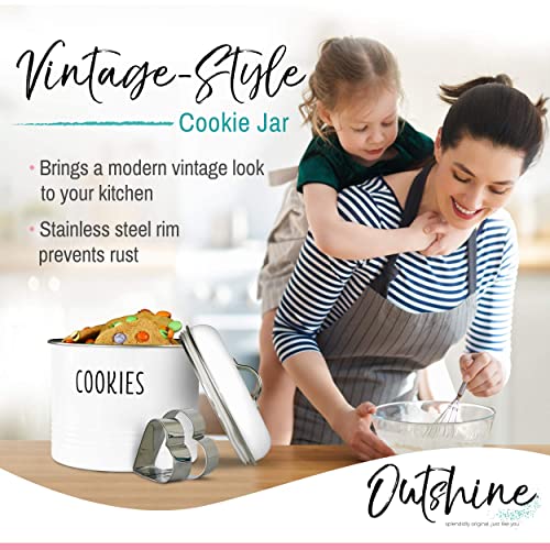 Outshine White Cute Cookie Jar With Airtight Lids|Farmhouse Cookie Jar Antique Design|Cookie Time Cookie Jar From Friends|Vintage Cookie Jars For Kitchen Counter|Decorative Snack Storage For Pantry #TOP1