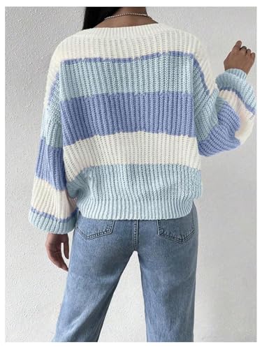 SHENHE Girl's Crewneck Color Block Sweater Long Sleeve Chunky Knit Sweater Pullover Jumper3