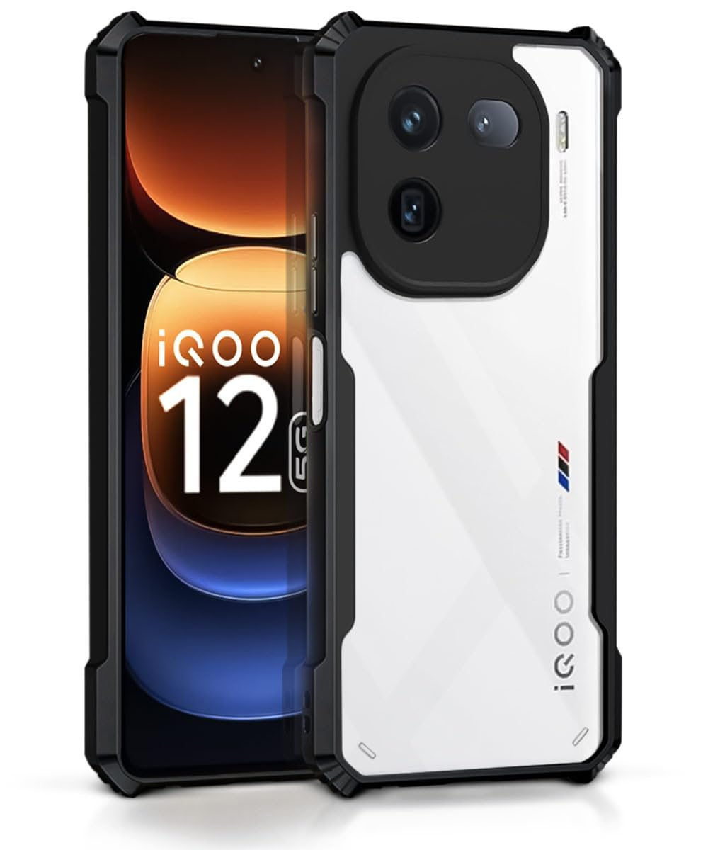 MOBILOVE Shockproof Crystal Clear Back Cover Case for iQOO 12 5G | 360 Degree Protection | Protective Design | Hybrid Soft PC Anti Clear Gel TPU Bumper Case (Black) (B0CYTCJVRH) Amazon Price History, Amazon Price Tracker