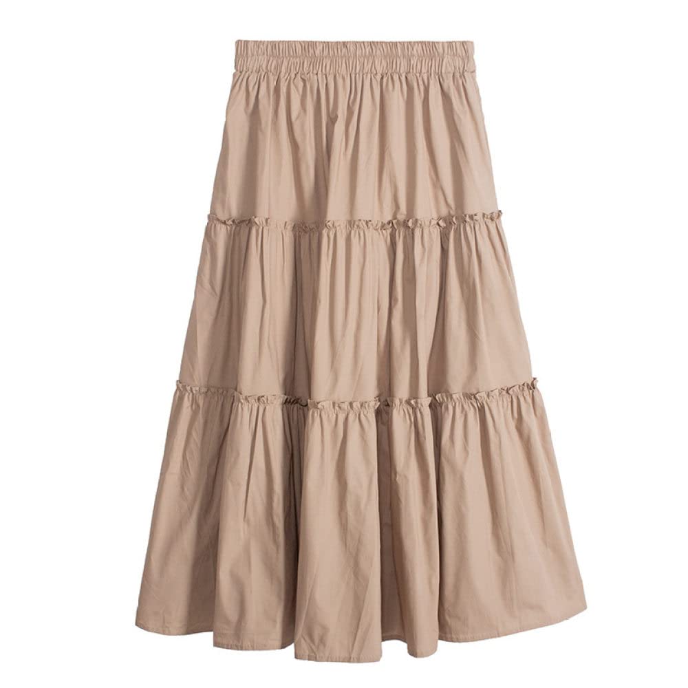 Spódnice dla kobiet Wielka Brytania, plus rozmiar Czarna spódnica zimowa Elastyczna talia, falbana Ruched Spódnice z wysokim stanem Eleganckie spódnice maxi dla(Khaki One Size)