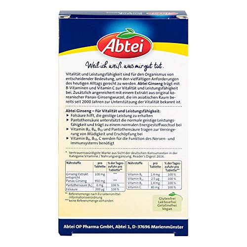 Gedächtnis Tabletten Abtei Ginseng Plus mit B-Vitaminen