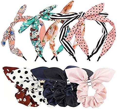 Velscrun 10 Pcs Bow Knot Headbands Knot Turban Head band and Rabbit Ear Hair Ties Bow Floral Scrunchies Hair Accessories for Women and Girls