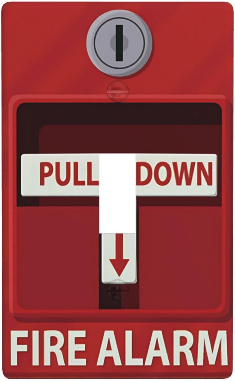 Fire Alarm Cool Funny Light Switch Cover Decorative Single Toggle 1 Gang Wall Plate Vintage Outlet Cover for Teens Room Fun Novelty Gift Kitchen Accessories Decor Bedroom