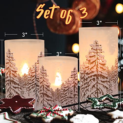 Image of Christmas Tree Flameless Candles with Remote Control & Timer Function, Real Wax Glass Candles, Home Party Wedding Holiday Xmas Decor, Set of 3
