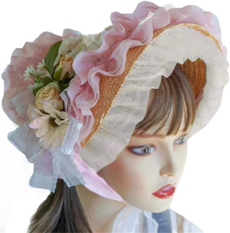 Teas Party Sunhat Lace Fascinators for Women Lolit Straw Hat Victorian Bonnet Victorian Headdress Floral Straw Hat Black