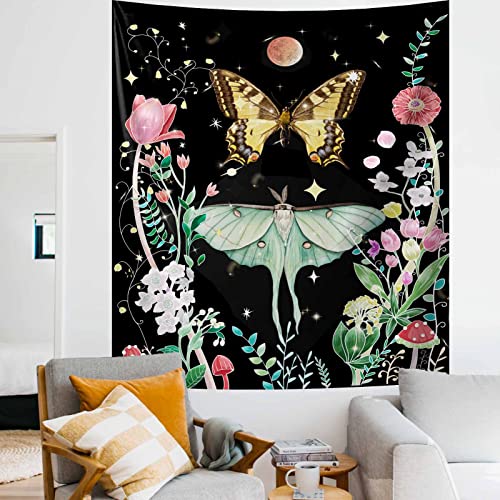 Ckcrc Butterfly And Flower Tapestry Wall Hanging Moon And Stars Moth Colorful Wildflowers Aesthetic Vertical Tapestry For Bedroom Living Room Dorm Teens #TOP1