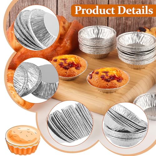 Jyongmer 200 Pieces 2.6 Inch Round Pie Tart Small Tin Foil Pans Disposable Aluminum Mini Pie Pans for Baking, Cooking Supplies