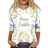 Womens Easter Shirts 2026 Cute Colorful Egg Printed Tops Elbow Length Loose Fit Easter Rabbit Bunny Graphic Tees Preppy Clothes Spring Fashion 2026 Tshirts Camiseta De Pascua para Mujer b White,L