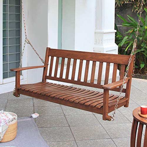 Cambridge Casual Bentley Solid Wood Mahogany Porch Swing, Natural Brown, Durable Weather-Resistant Outdoor Hanging Bench for Porch, Patio, Deck & Garden