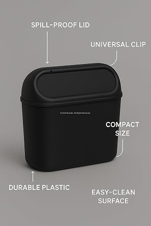 Busstier In-Car Trash Can, Mini Car Trash Can, Design with Clip and Hook, Can Be Attached to Armrest or Seat Back, Black Plastic Car Tray Container, With Anti-Spill Cover