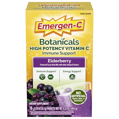 Emergen-C Elderberry Fizzy Drink Mix, Elderberry Immune Support, Natural Flavors, With High Potency Vitamin C, 18 Count