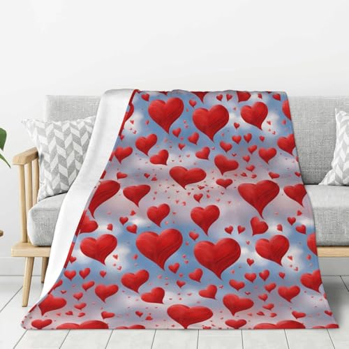 Plaid lit moelleux cœurs rouges couverture canapé hiver cocooning - 2
