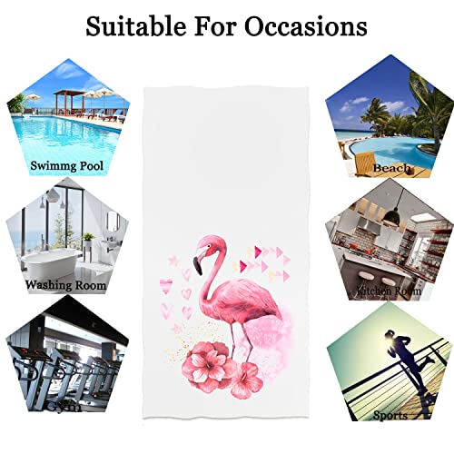 Iuocfer Pink Flamingo Hand Towels Hibiscus Flowers Bath Towels Highly Absorbent Kitchen Dish Towels 13.6 X 29' For Household Daily Use | Home Decoration | Carry-On Hotel Gym Spa #TOP2