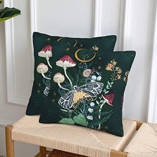 Mushroom Night Moth Pillow Covers Pillow Case Farmhouse 18X18 Inch Throw Pillowcase Couch Pillows Cushion Cover For Living Room Sofa Bed Home Outdoor Decor Gifts Set Of 2 #TOP3