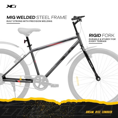 Image of XCi Thala Mountain Bicycle /Bike, 27.5-Inch Tires, Single Speed, Rigid Suspension, V-Brakes, Youth 12+ Years, 17-Inch Ultra Light Steel Frame, Grey Red