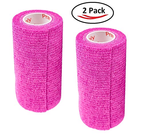 Image of Vet Wrap Tape (Fuchsia) (2 Pack) (4 Inch x 15 feet) Self Adhesive Adherent Adhering Cohesive Flex Self Stick Bandage Grip Roll Dog Cat Pet Horse