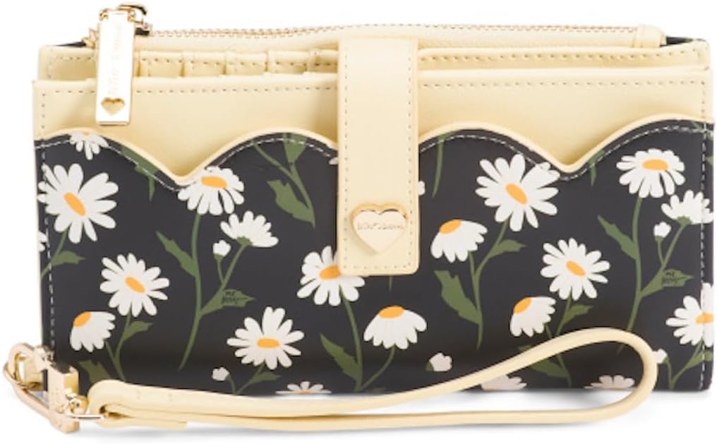 Betsey Johnson Wristlet, Scalloped Accents, Detachable Strap, 7.5 x 4 Inches