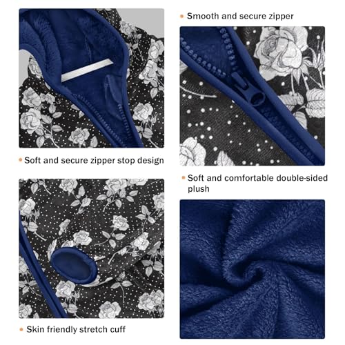 Rose Flowers Boys Fleece Coat,Children's Zip-Up Hoodie Jacket,Baby Warm Fashion Outerwear 3-10T,A1133453