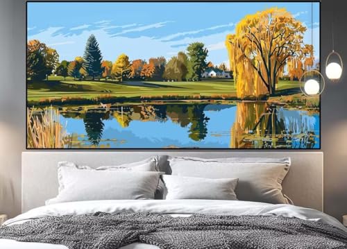 Broderie complet paysage automne en mosaïque de strass 5D square pour maison élégante