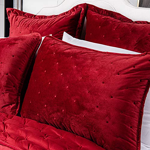 Driftaway 3 Piece Velvet Quilt Set Bedspreads Coverlets Cover Prewashed King Red #TOP4