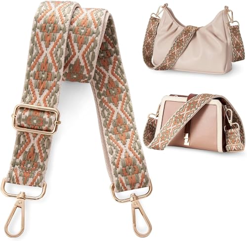 Lyrovo Adjustable Purse Strap Replacement for Women, 1.5" Wide Crossbody Shoulder Strap Boho Handbag Strap (Bohemia-Beige Green)