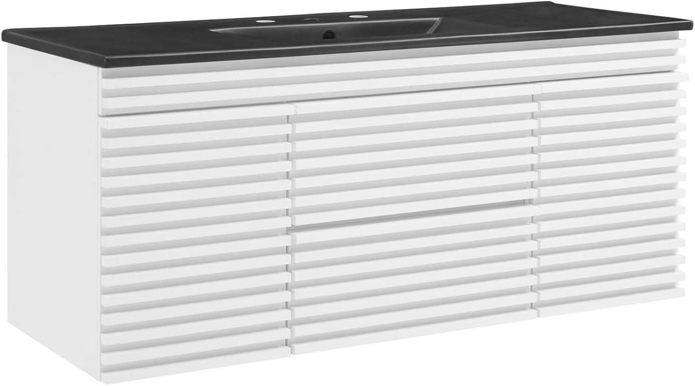 Modway Render 48" Wood Wall-Mount Bathroom Vanity - White/Black