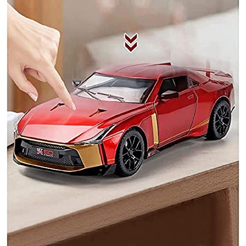 Image of Scale Exclusive Alloy Metal Pull Back | Die-cast Car Model with Sound Light Mini Auto Toy for Kids Metal Model Toy Car with Sound and Light (1.24 Scale -NIASAN GT-R50-RED)