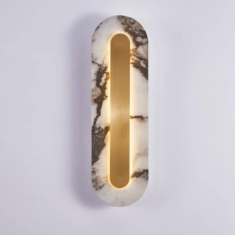 ZSJPDP Natural Marble Wall Lamp, Medieval Industrial Style Oval Wall Light, LED Light Source Alabaster Wall Sconce, Bedroom Living Room Stairs Decorative Lighting Fixtures